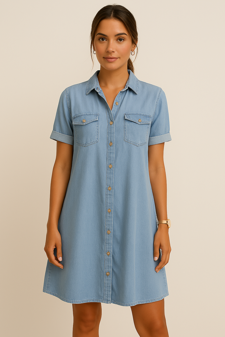 Damen Geknöpftes Bequemes Jeanskleid