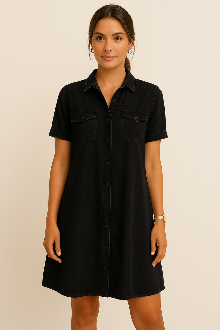 Damen Geknöpftes Bequemes Jeanskleid