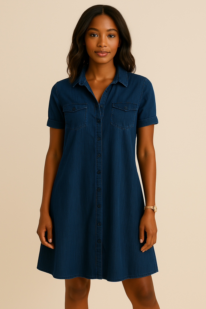 Damen Geknöpftes Bequemes Jeanskleid