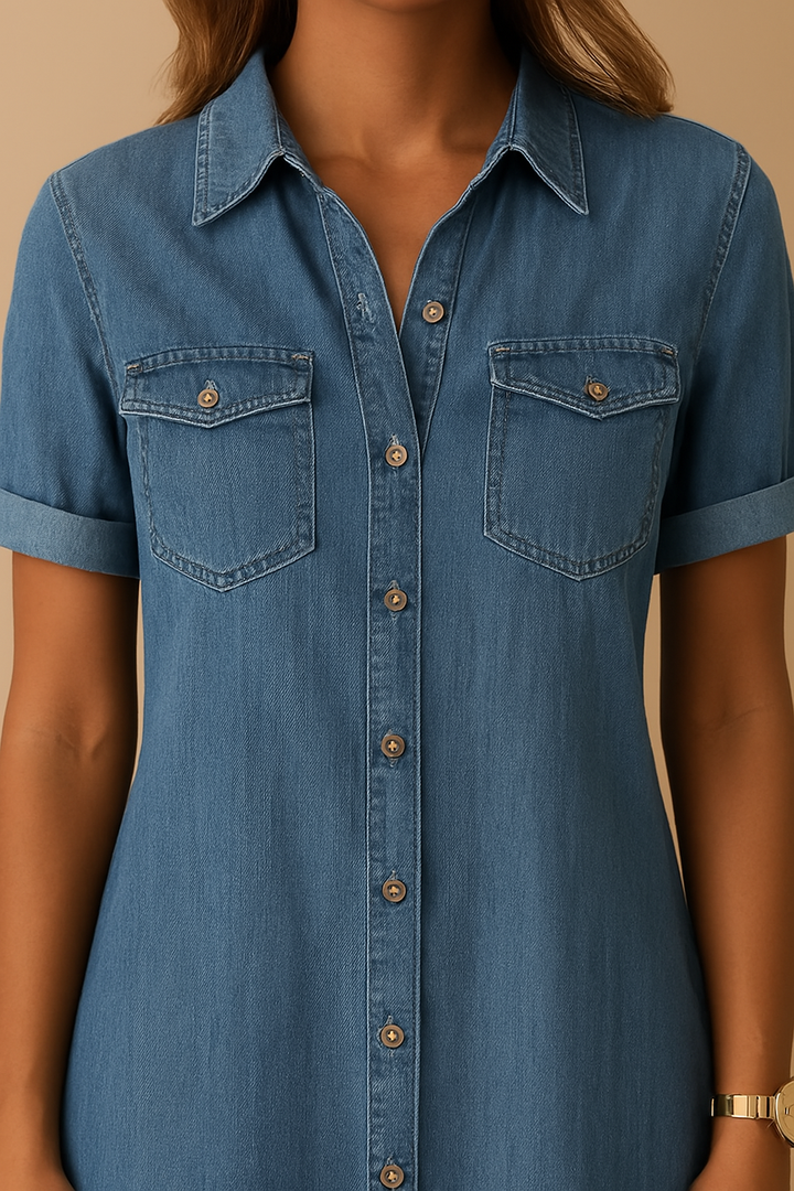 Damen Geknöpftes Bequemes Jeanskleid