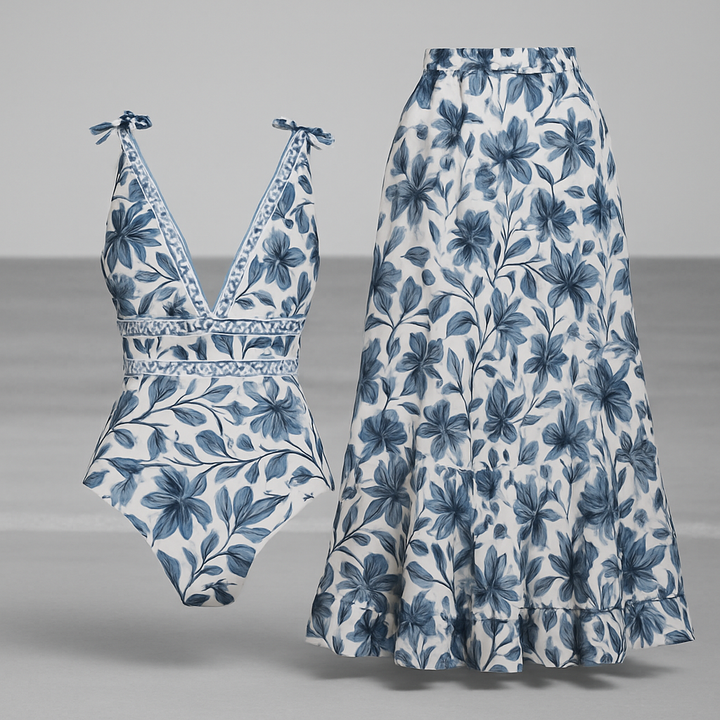 Damen Badeanzug Mit Blumenmuster Und Rock