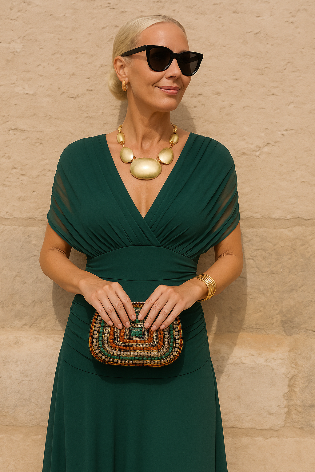 Elegantes Damen-Midikleid mit tiefem V-Ausschnitt und Blumenmuster – Perfekt für Cocktailpartys