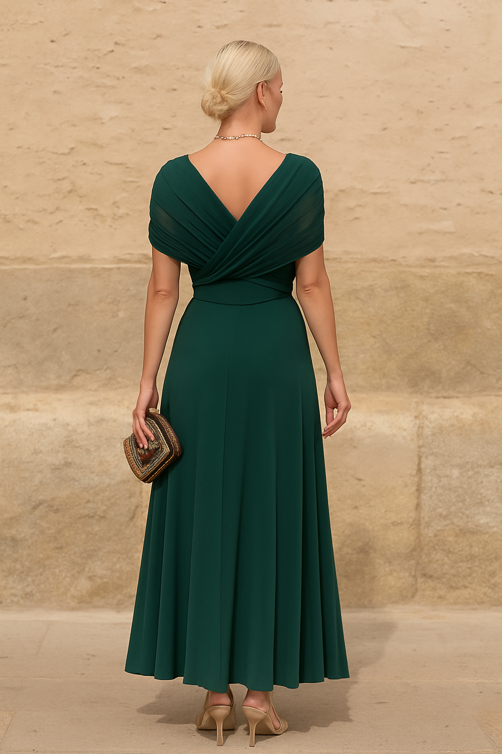 Elegantes Damen-Midikleid mit tiefem V-Ausschnitt und Blumenmuster – Perfekt für Cocktailpartys