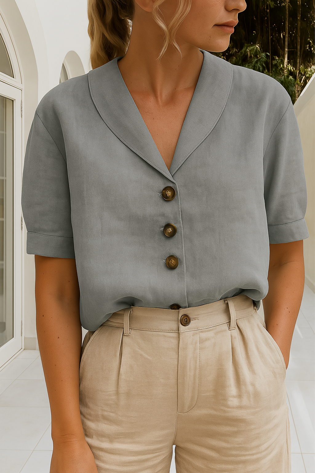 Leichte Leinenbluse mit Knopfleiste für Damen