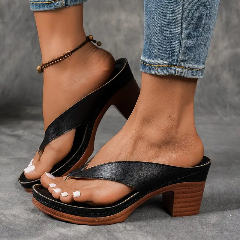 Damen Leder Pantoletten Mit Blockabsatz