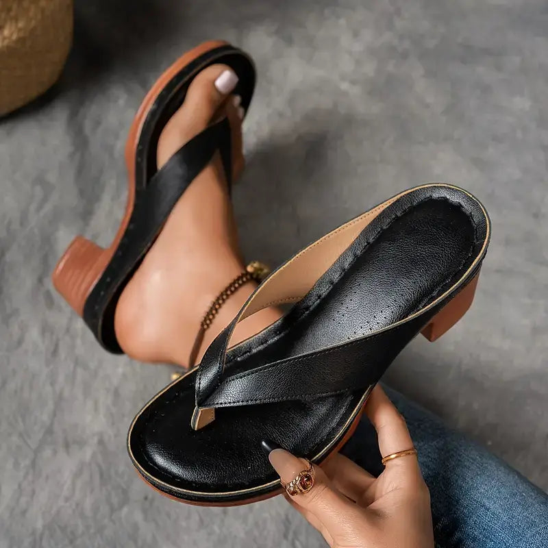 Damen Leder Pantoletten Mit Blockabsatz
