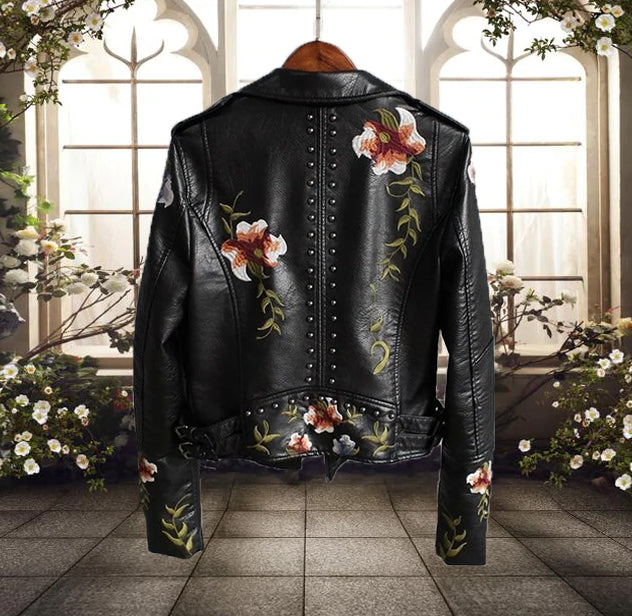 Damen Bikerjacke mit Blumenmuster – Stilvoll und Vielseitig für Jeden Anlass 1