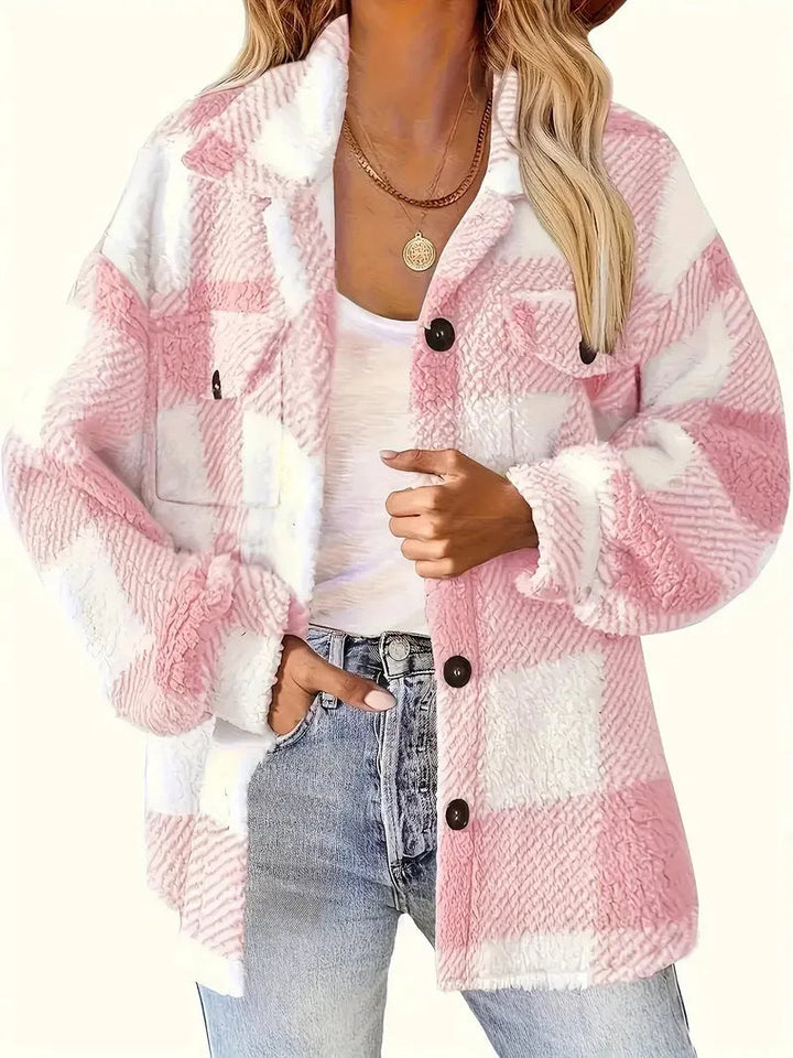 Damen Fleece Jacke mit Karomuster – Stilvoll und Warm für Kühle Tage 2