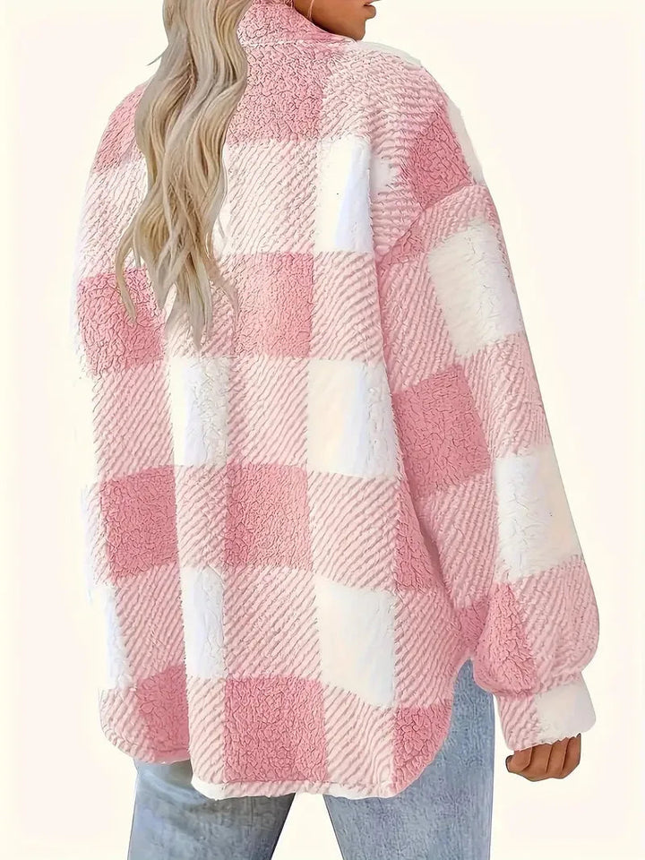 Damen Fleece Jacke mit Karomuster – Stilvoll und Warm für Kühle Tage 4