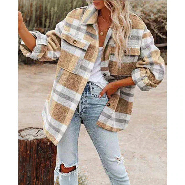 Damen Klassische Plaid Jacke Übergröße - Stilvoll und Warm für den Winter 1