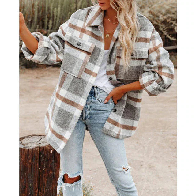 Damen Klassische Plaid Jacke Übergröße - Stilvoll und Warm für den Winter 2