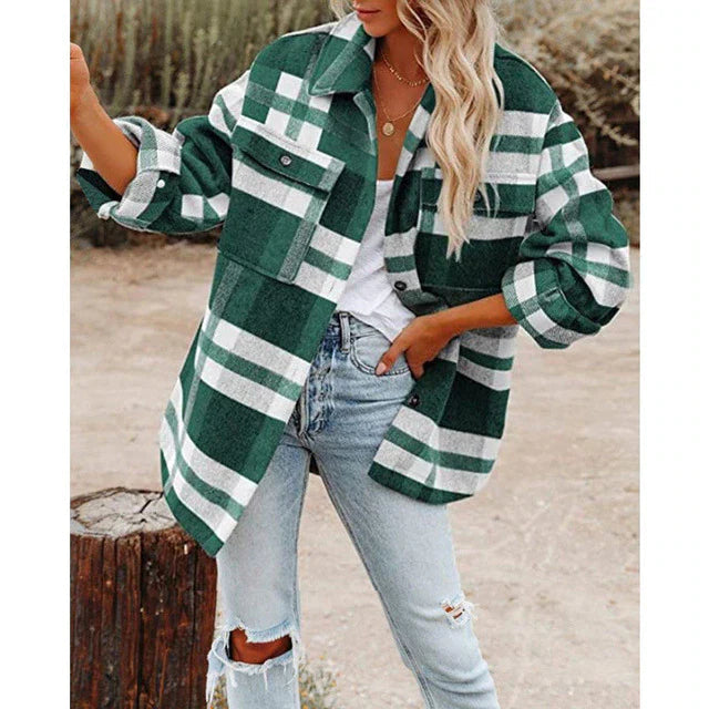 Damen Klassische Plaid Jacke Übergröße - Stilvoll und Warm für den Winter 3