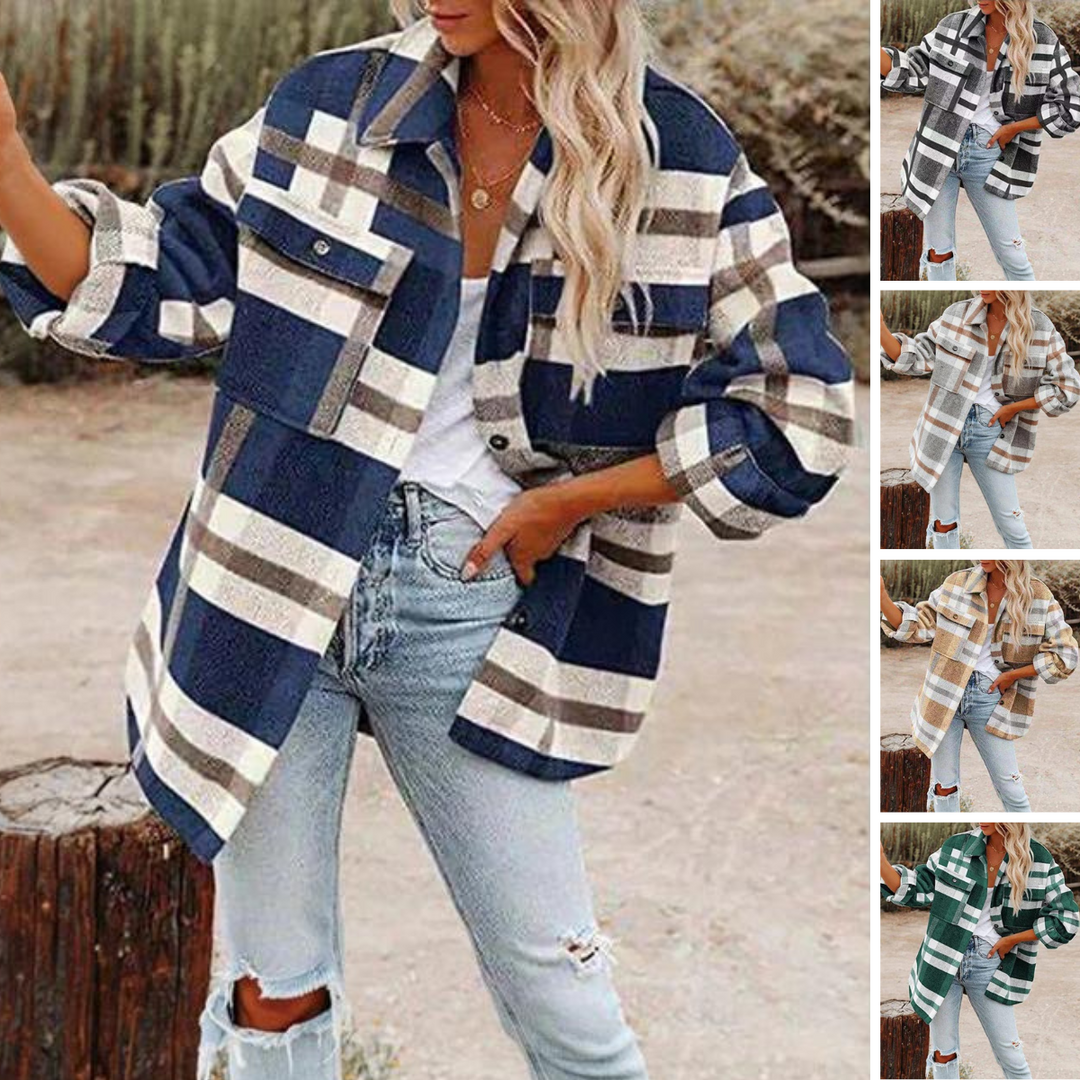 Damen Klassische Plaid Jacke Übergröße - Stilvoll und Warm für den Winter 4