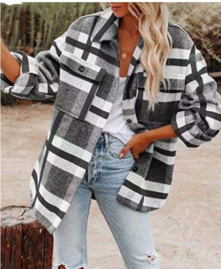 Damen Klassische Plaid Jacke Übergröße - Stilvoll und Warm für den Winter 5
