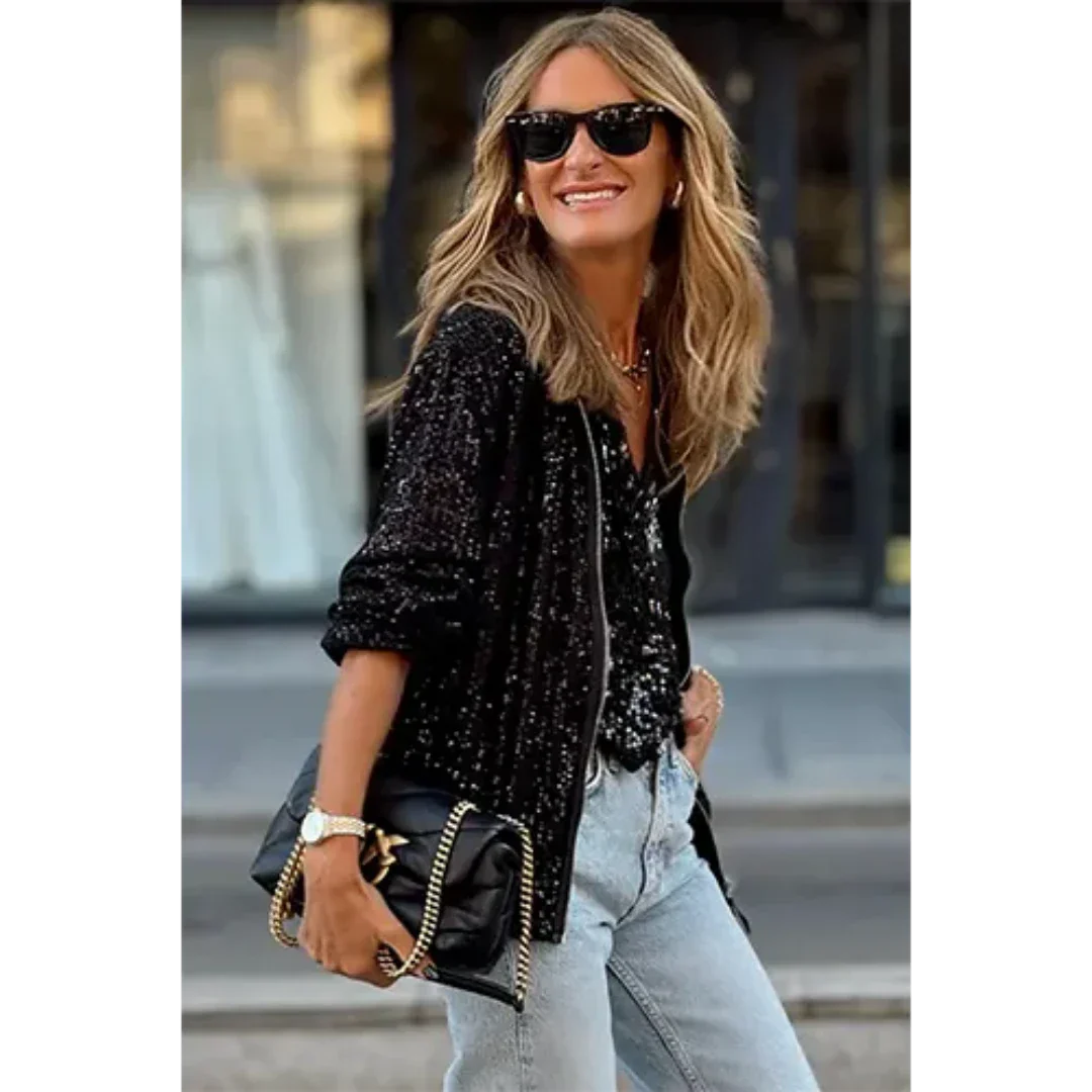 Damen Reißverschluss Bomberjacke – Elegante Jacke für jeden Anlass, Glamour und Vielseitigkeit 3