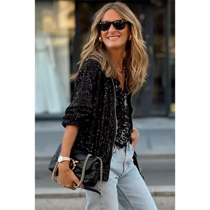 Damen Reißverschluss Bomberjacke – Elegante Jacke für jeden Anlass, Glamour und Vielseitigkeit 3