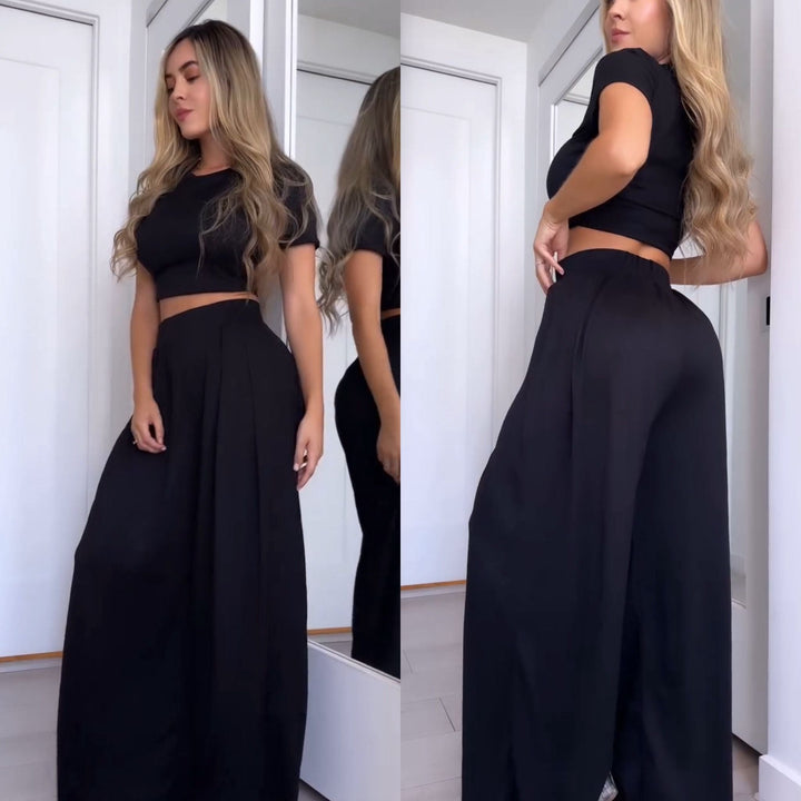 Damen Set: Leichtes Crop-Top und Palazzo-Hosen für lässige Anlässe 1