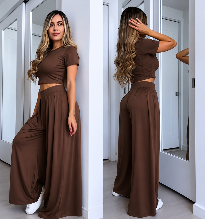 Damen Set: Leichtes Crop-Top und Palazzo-Hosen für lässige Anlässe 3