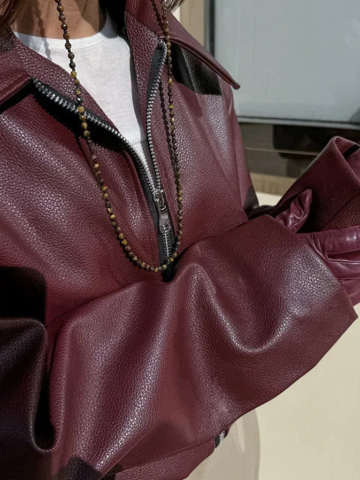 Damen Weinlese Rote Jacke mit Reißverschluss – Stilvoll und Vielseitig 5
