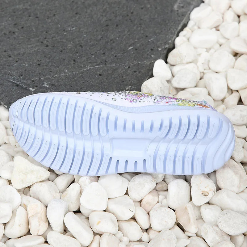 Damen Glitzer Strick Plattform Sneaker – Atmungsaktive Schuhe Mit Blumenmuster
