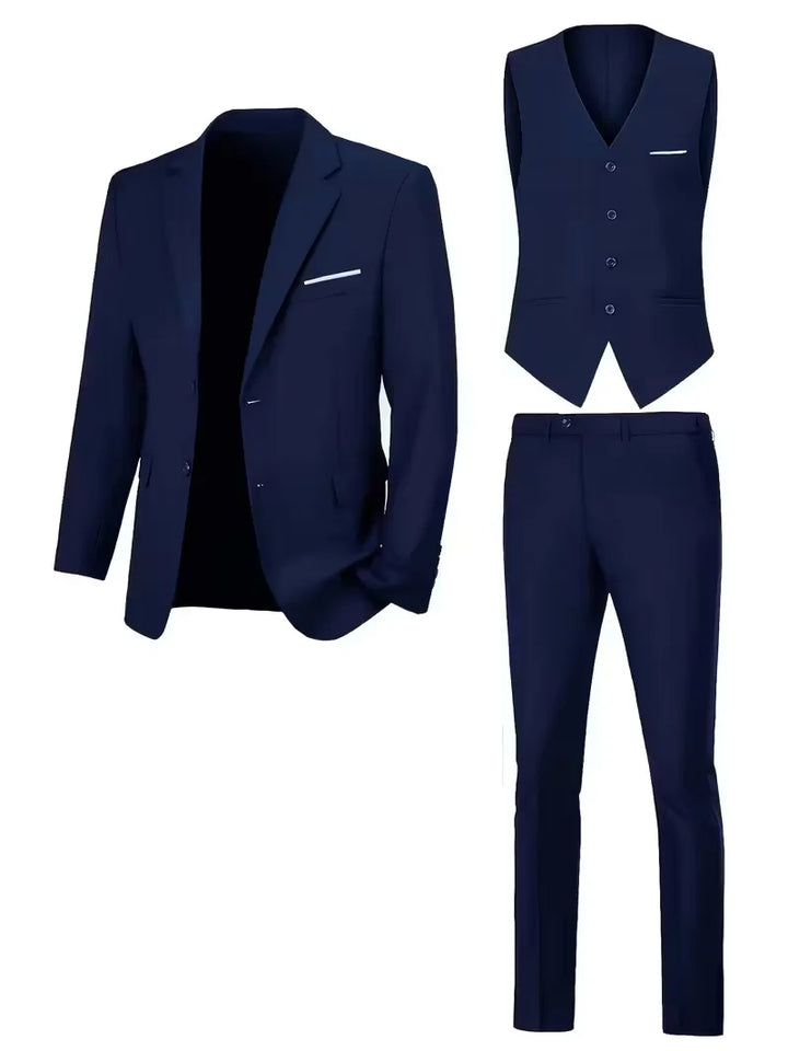 Slim-Fit-Dreiteiler für Herren – Eleganter, formeller Stil mit glänzender Oberfläche