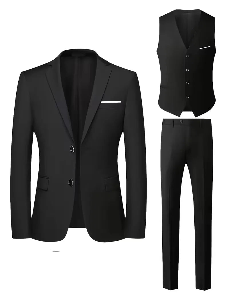 Slim-Fit-Dreiteiler für Herren – Eleganter, formeller Stil mit glänzender Oberfläche