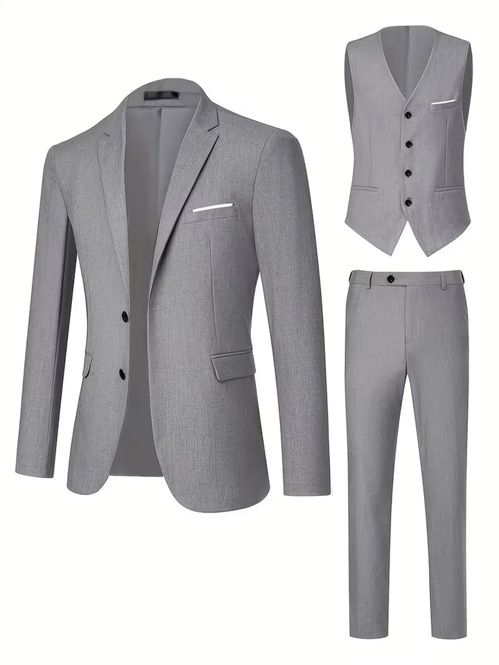 Slim-Fit-Dreiteiler für Herren – Eleganter, formeller Stil mit glänzender Oberfläche
