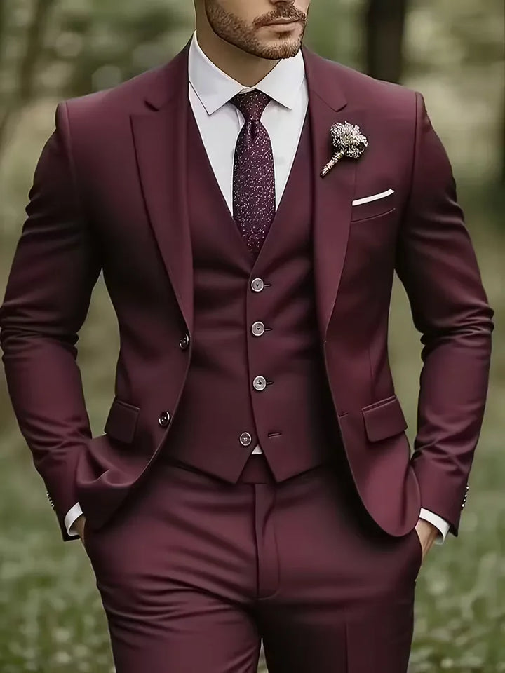 Slim-Fit-Dreiteiler für Herren – Eleganter, formeller Stil mit glänzender Oberfläche