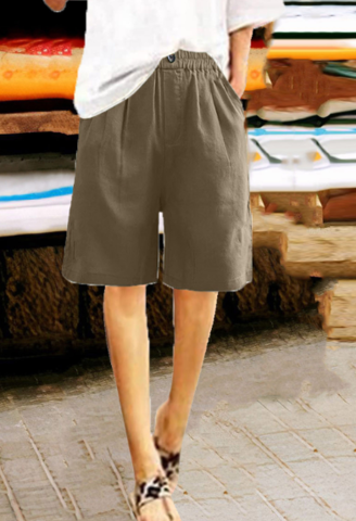 Damen Leinen Locker Geschnittene Shorts