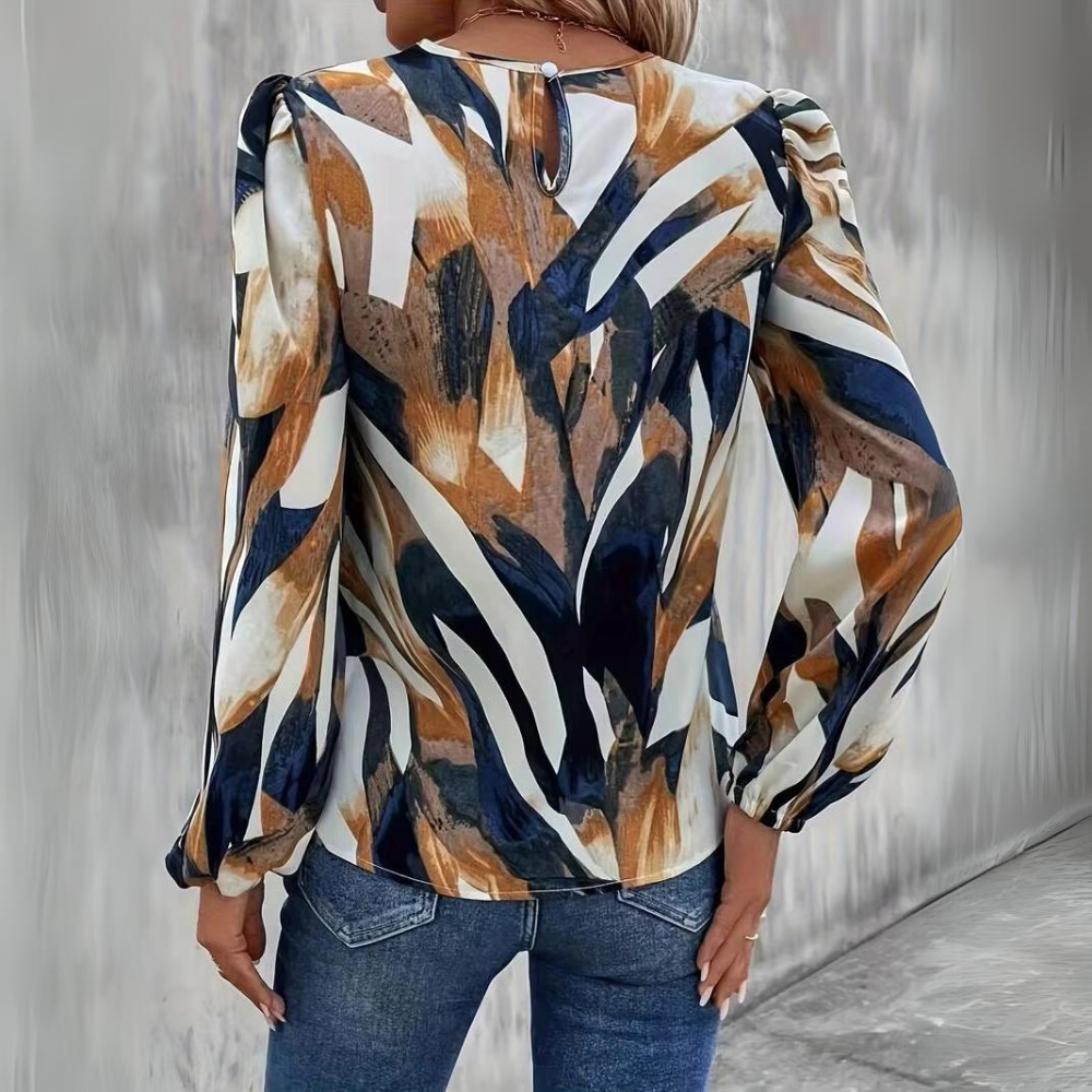 Damen Bunte Chiffonbluse – Langarm Laternenärmel Lässiges Top