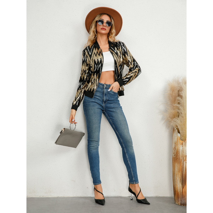 Elegante Pailletten-Reißverschlussjacke für Damen – Stilvoll und Vielseitig 2