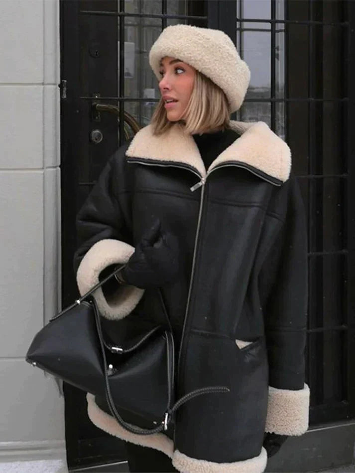Elegante schwarze Fleece Jacke für Damen – Stilvoll und Warm im Winter 0