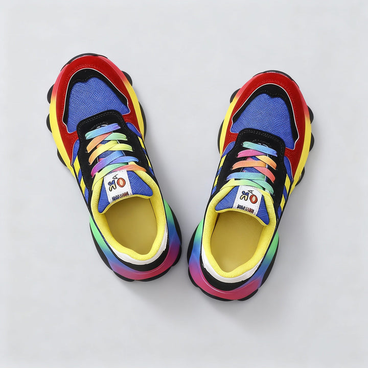 Damen Orthopädische Regenbogen Schnür-Sneaker – Bunte Chunky Komfort Turnschuhe