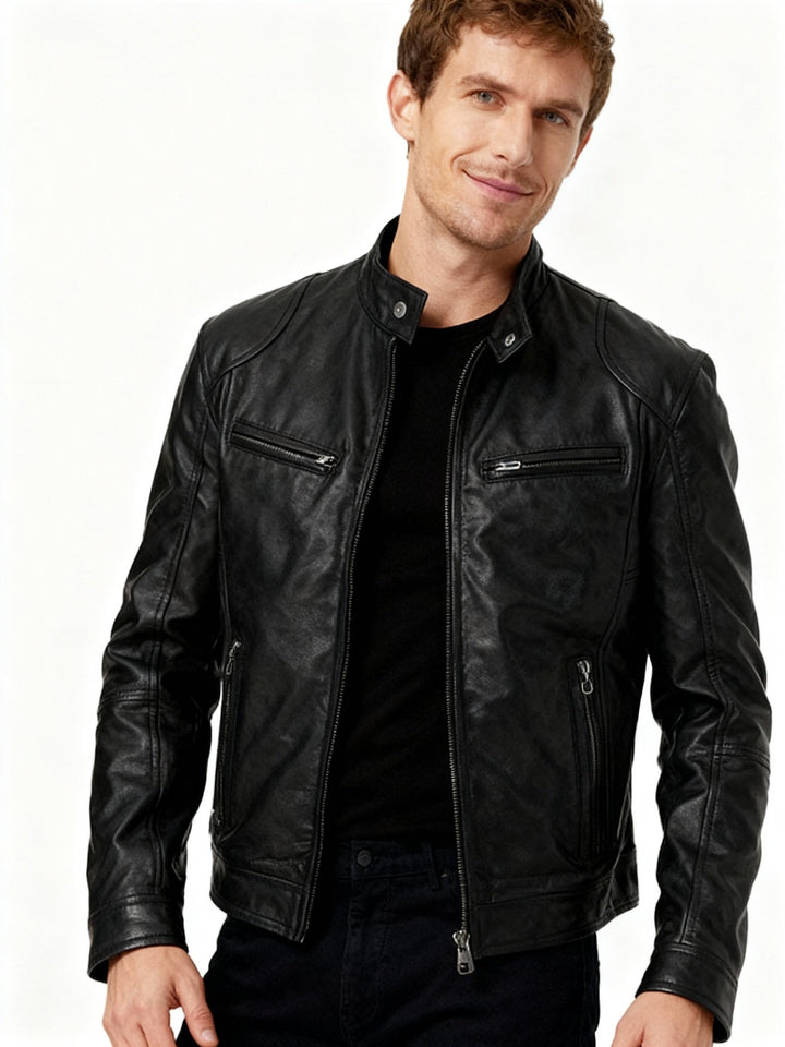 Herren Schwarze Leder Bikerjacke Premium Moto Stil – Slim Fit Jacke