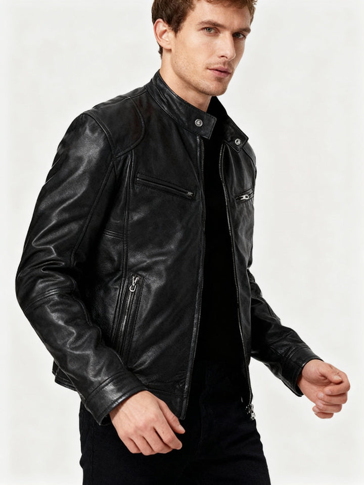 Herren Schwarze Leder Bikerjacke Premium Moto Stil – Slim Fit Jacke