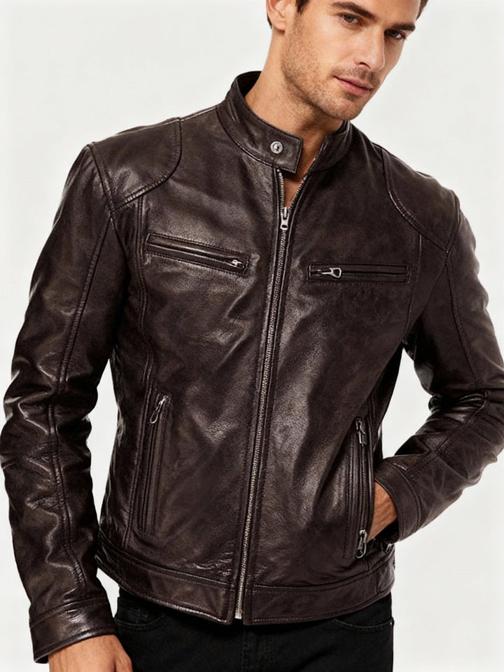 Herren Schwarze Leder Bikerjacke Premium Moto Stil – Slim Fit Jacke