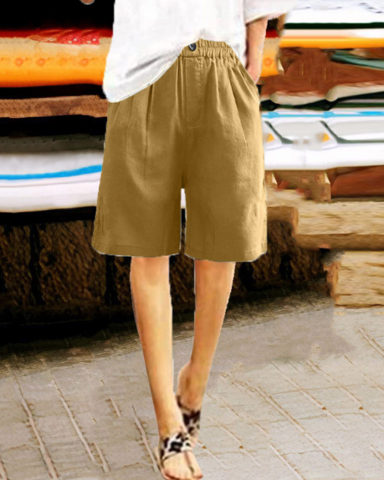 Damen Leinen Locker Geschnittene Shorts