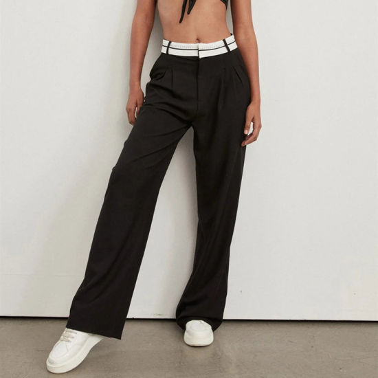 Damen High-Waist Gerade Weite Hose – Elegante Schwarze Stoffhose