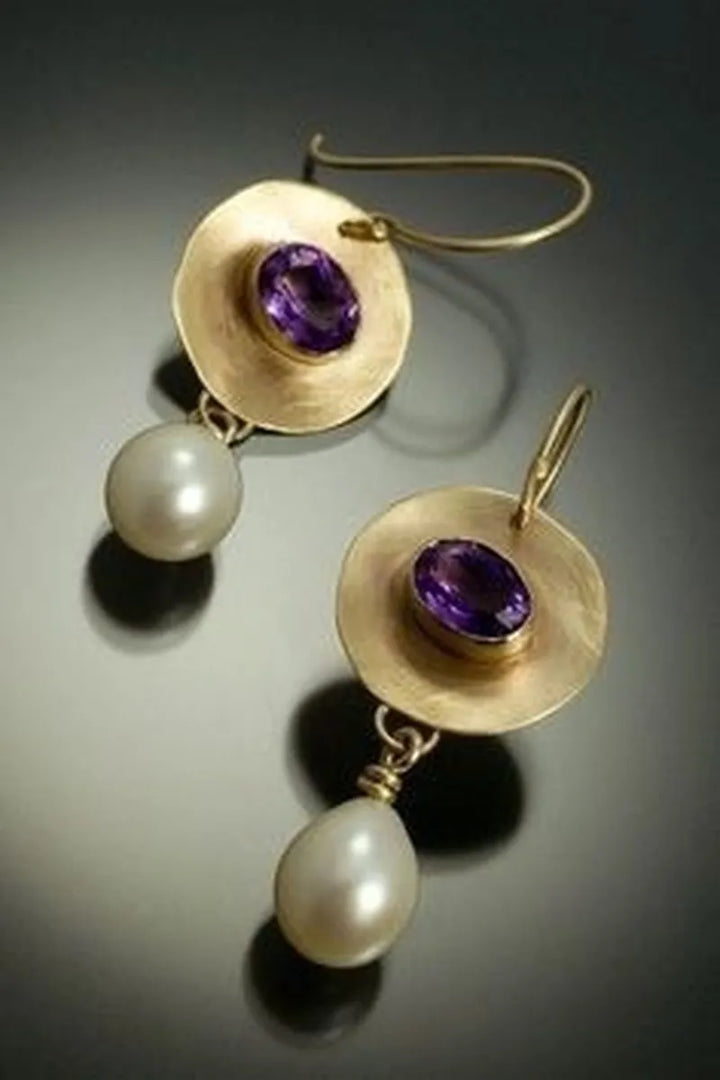 Lila Kristall-Ohrhänger für Damen – Vintage-Goldschmuck mit geometrischem Muster