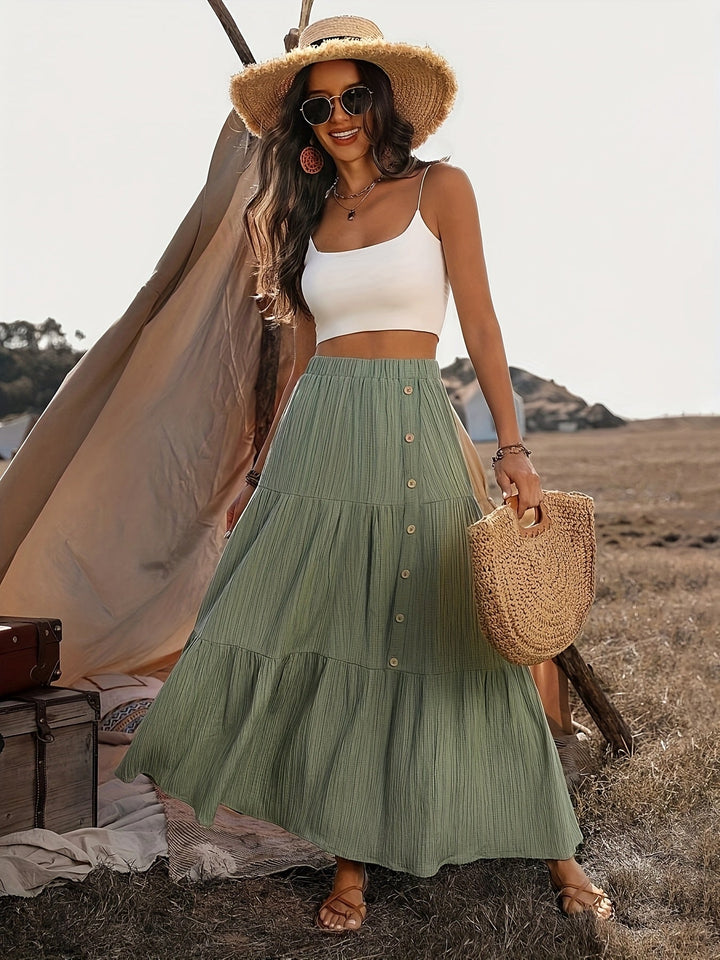 Damen Maxirock Baumwolle Boho Stil mit Volants – Sommer