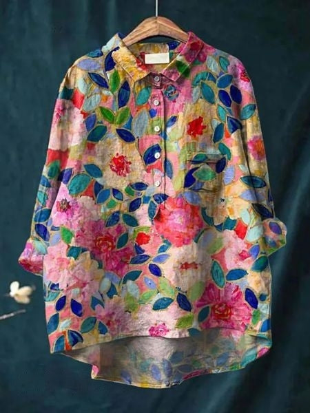 Damen Langarm Bluse Mit Blumenmuster