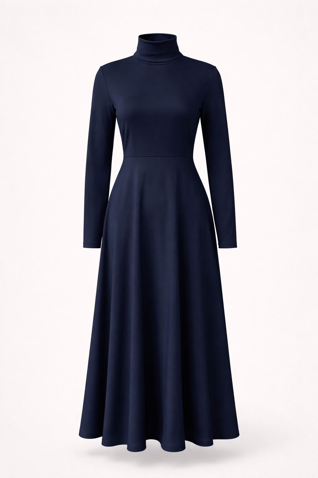 Elegantes dunkelblaues Strickkleid mit Rollkragen