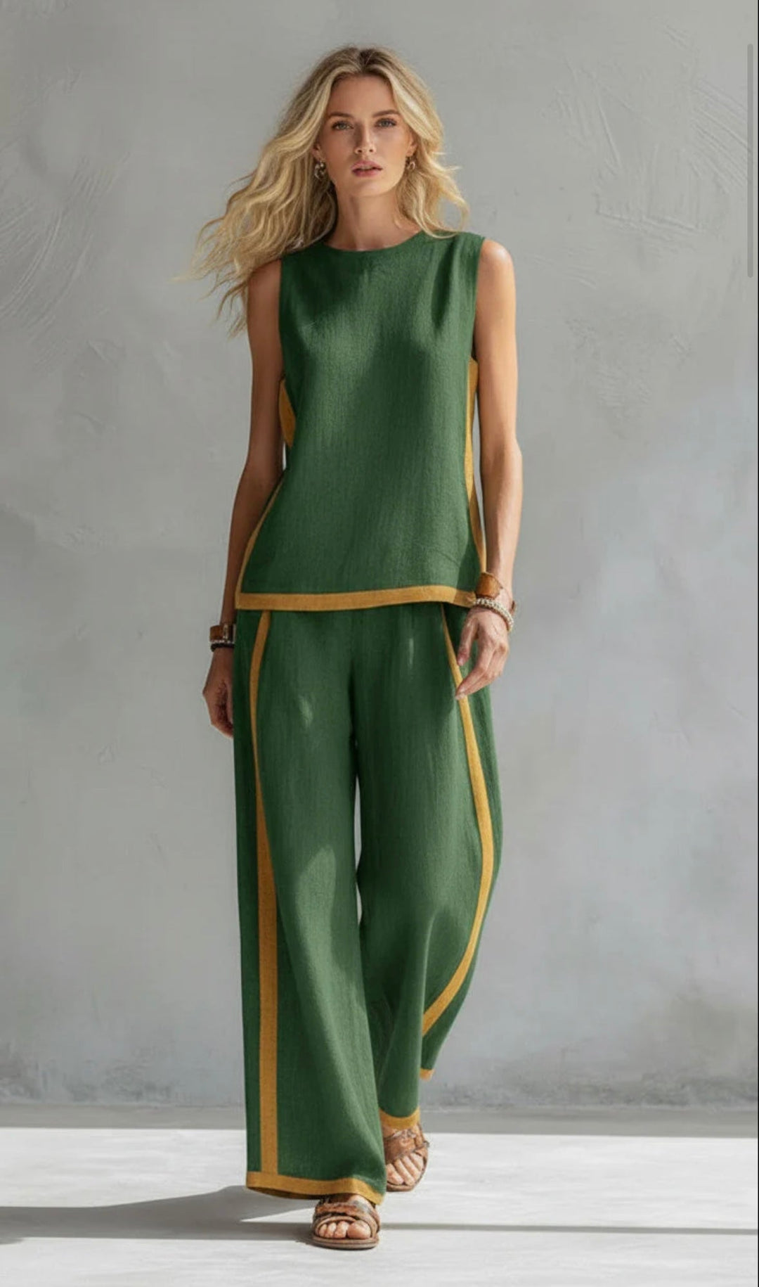 Damen Leinen Zweiteiler Set - Ärmelloses Casual Sommer Outfit