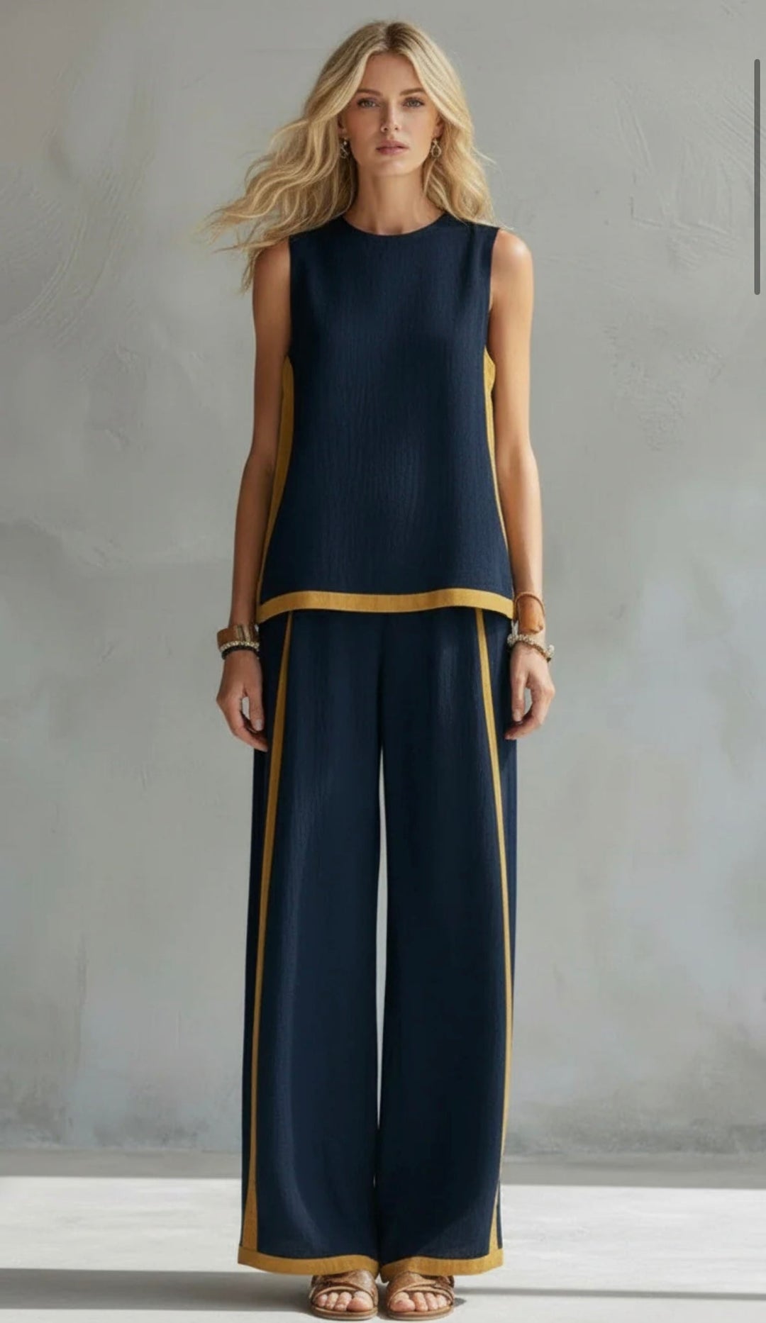Damen Leinen Zweiteiler Set - Ärmelloses Casual Sommer Outfit