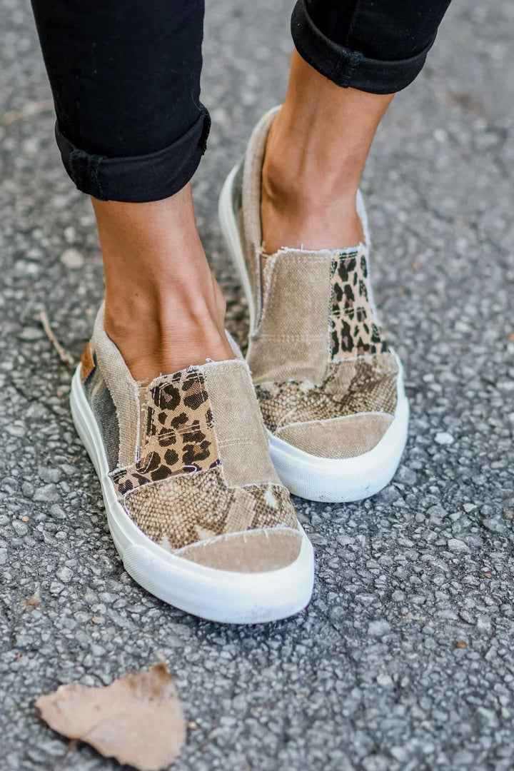 DamenTurnschuhe aus Leder mit Animalprint