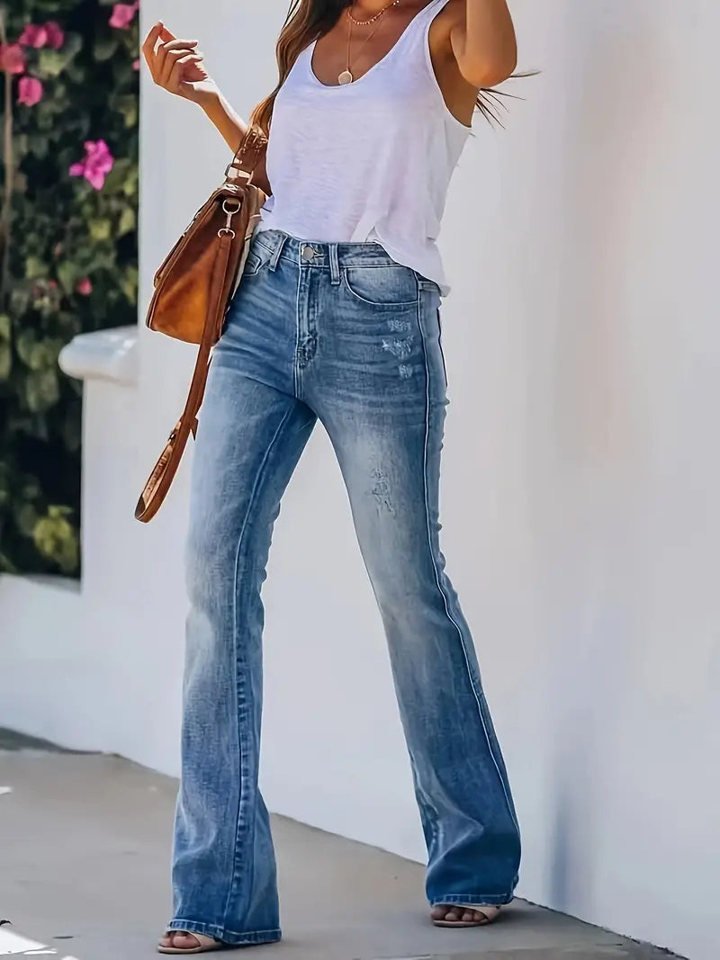 Gewaschene Bootcut-Jeans mit viel Stretch für Damen 2