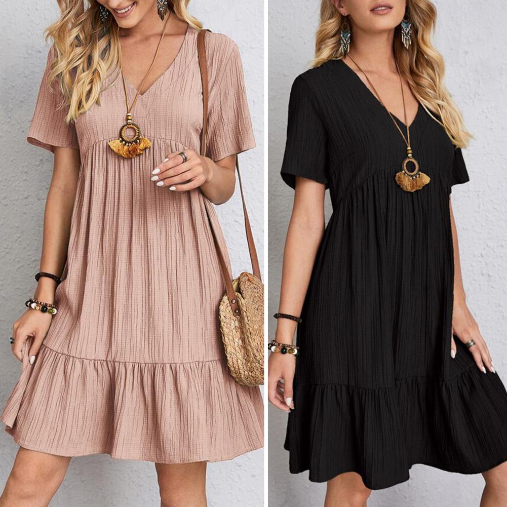 Damen Gerafftes Lockeres Kleid