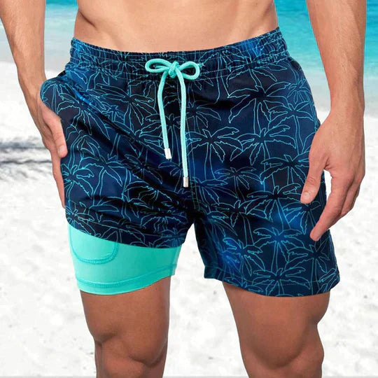 Herren Schnelltrocknende Badehose Mit Kompressions-Innenshorts – Sportliche Strandshorts