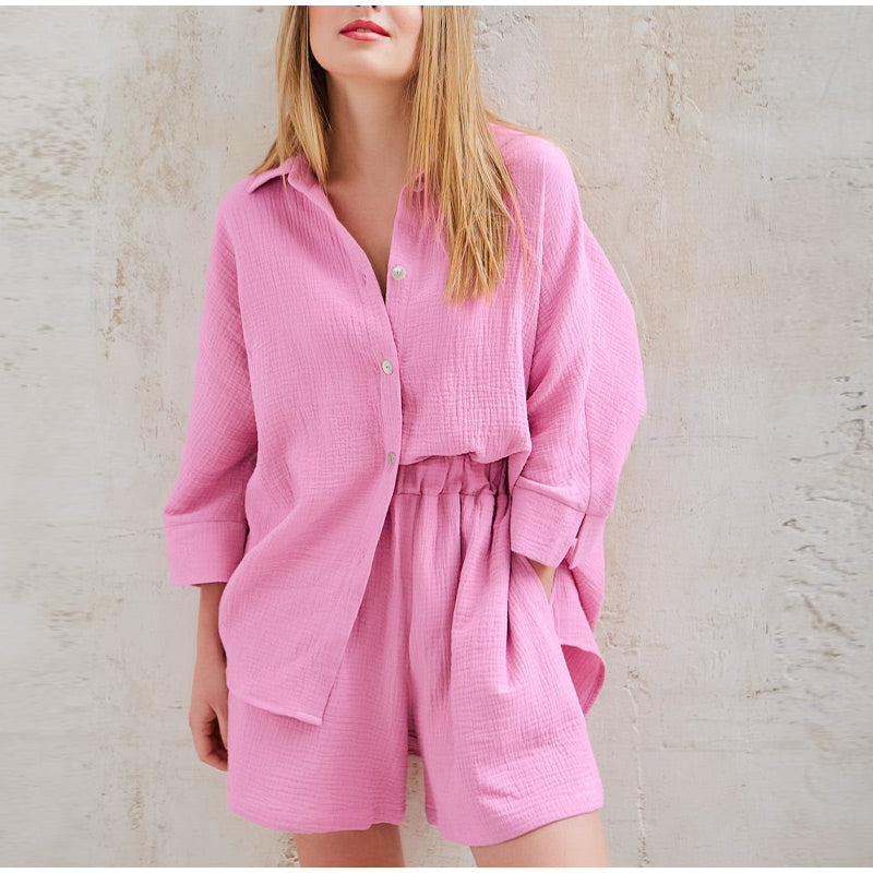 Damen Weißes Leinen Zweiteiler Sommer Set – Leichtes Hemd Mit Hose