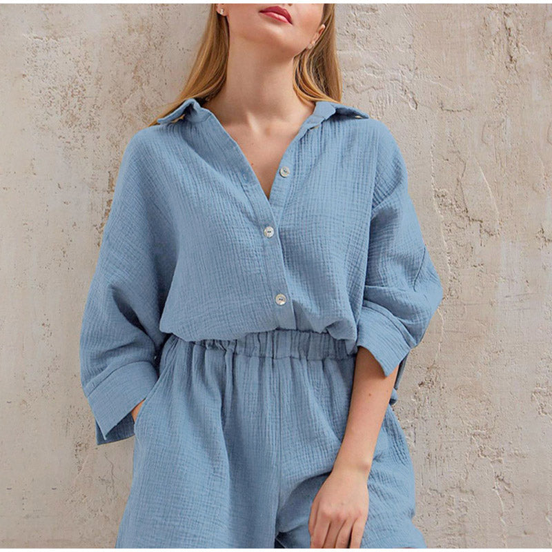 Damen Weißes Leinen Zweiteiler Sommer Set – Leichtes Hemd Mit Hose